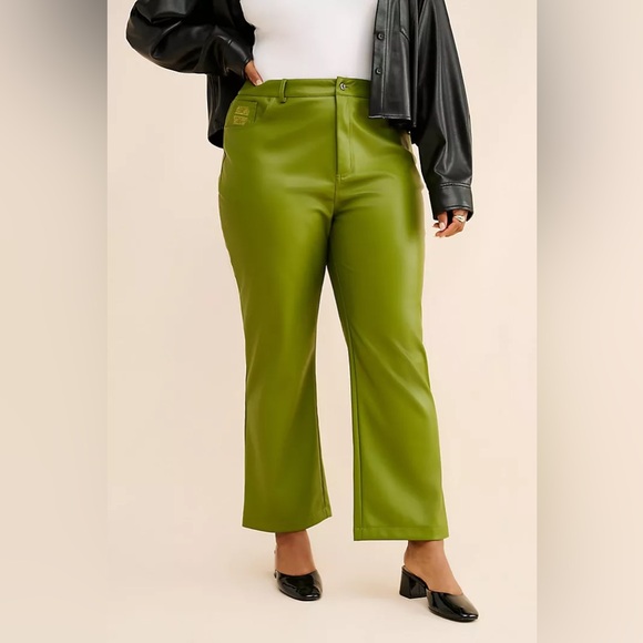 Never Fully Dressed x Anthropologie Vegan Green Leather Trousers Pants sz 16 - Picture 1 of 8